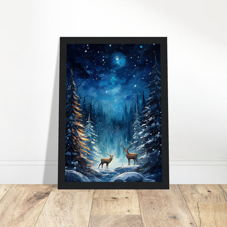 Enchanting snowy forest Premium Matte Paper Wooden Framed Poster