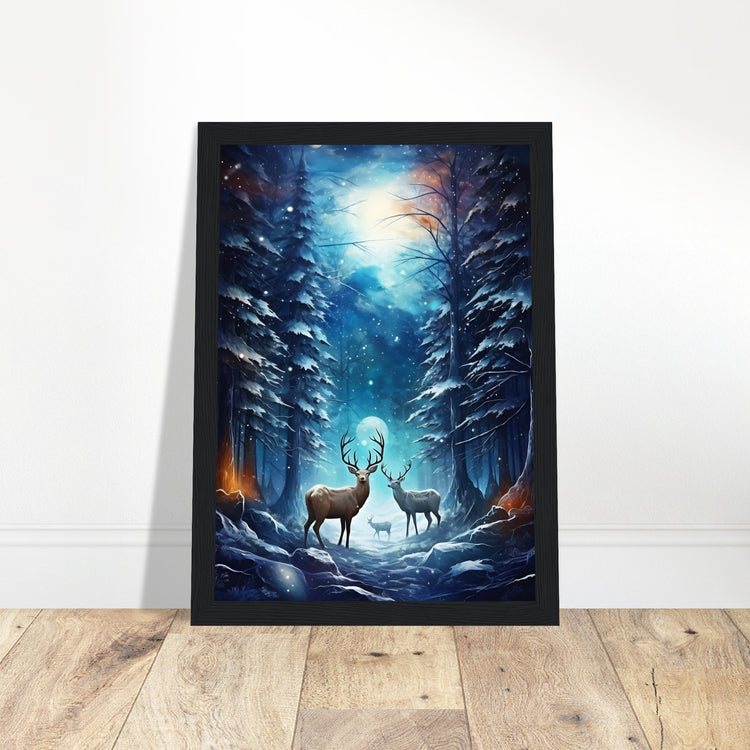 Enchanting snowy forest Premium Matte Paper Wooden Framed Poster