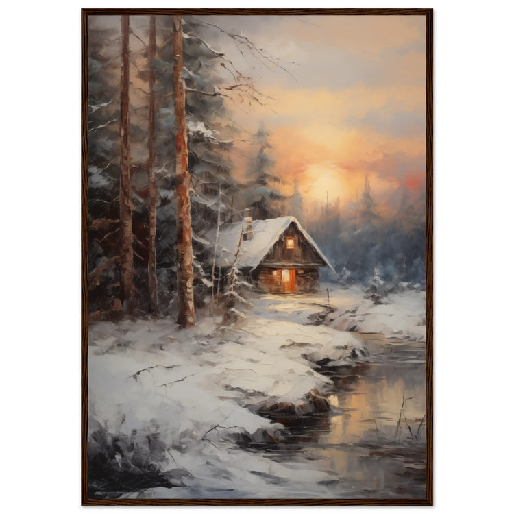 Vintage Winter Cabin Premium Matte Paper Wooden Framed Poster