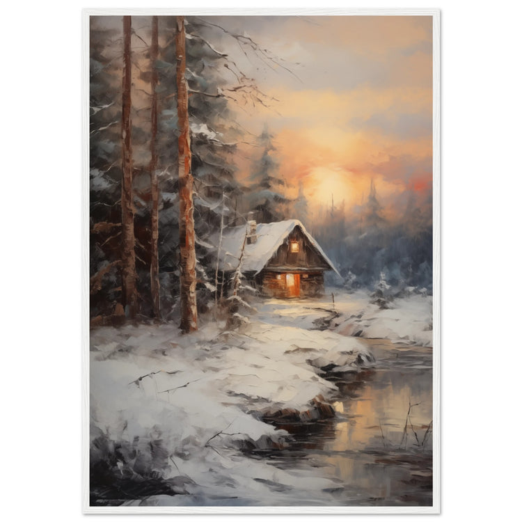 Vintage Winter Cabin Premium Matte Paper Wooden Framed Poster