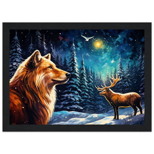 Enchanting Snowy Forest Premium Matte Paper Wooden Framed Poster