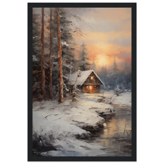 Vintage Winter Cabin Premium Matte Paper Wooden Framed Poster