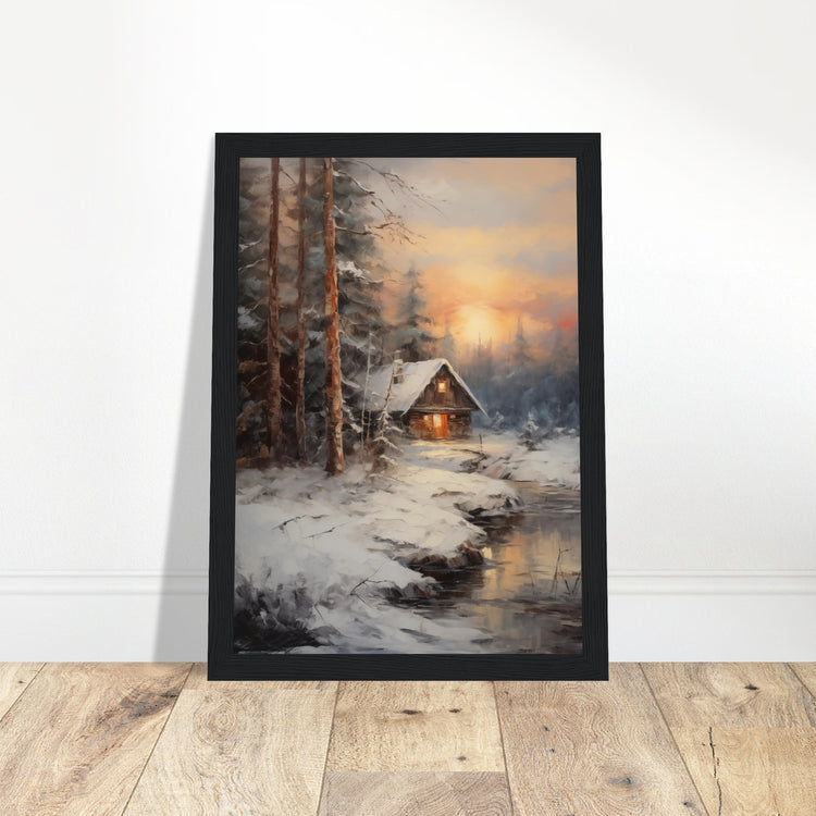 Vintage Winter Cabin Premium Matte Paper Wooden Framed Poster