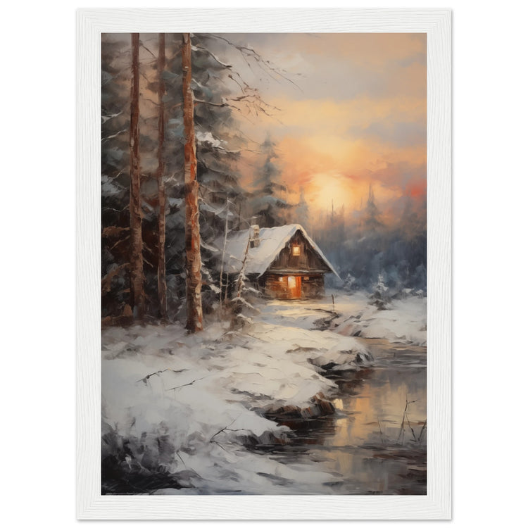 Vintage Winter Cabin Premium Matte Paper Wooden Framed Poster