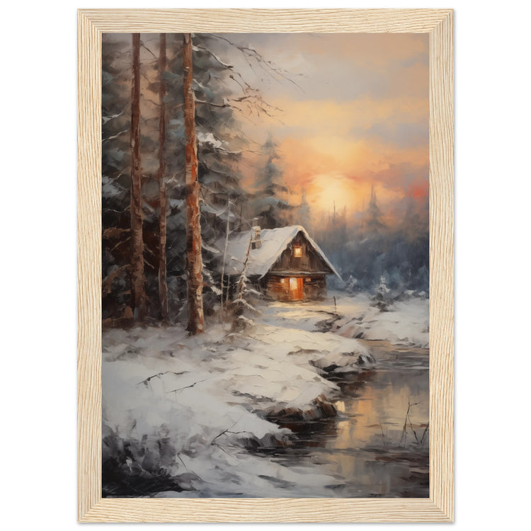 Vintage Winter Cabin Premium Matte Paper Wooden Framed Poster