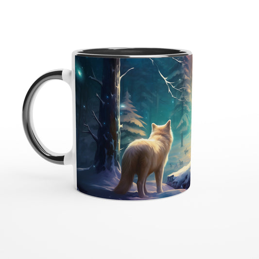 Enchanting Snowy Forest White 11oz Ceramic Mug with Color Inside