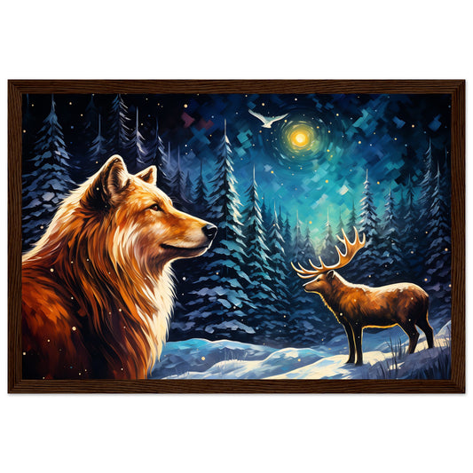 Enchanting Snowy Forest Premium Matte Paper Wooden Framed Poster