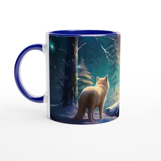 Enchanting Snowy Forest White 11oz Ceramic Mug with Color Inside