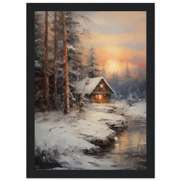 Vintage Winter Cabin Premium Matte Paper Wooden Framed Poster