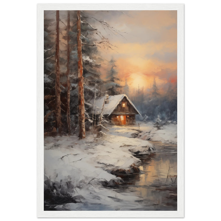 Vintage Winter Cabin Premium Matte Paper Wooden Framed Poster