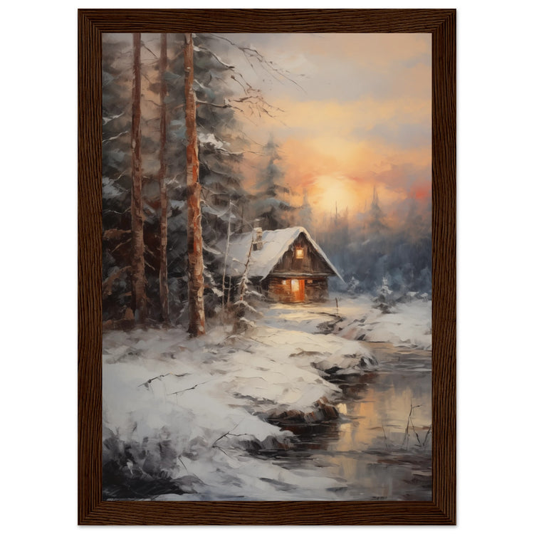 Vintage Winter Cabin Premium Matte Paper Wooden Framed Poster