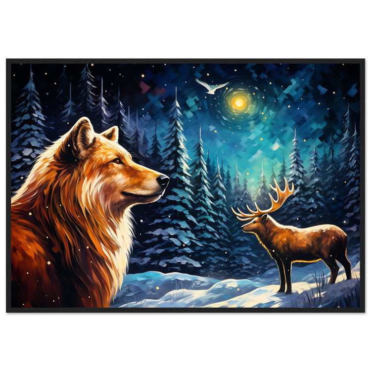 Enchanting Snowy Forest Premium Matte Paper Wooden Framed Poster