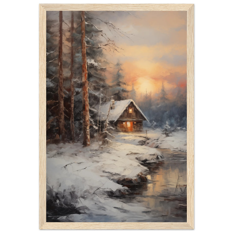 Vintage Winter Cabin Premium Matte Paper Wooden Framed Poster